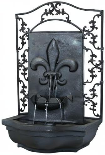 Sunnydaze 33" Outdoor Wall Water Fountain with Pump and Panel - Lead - French Lily - Solar/Battery-Powered