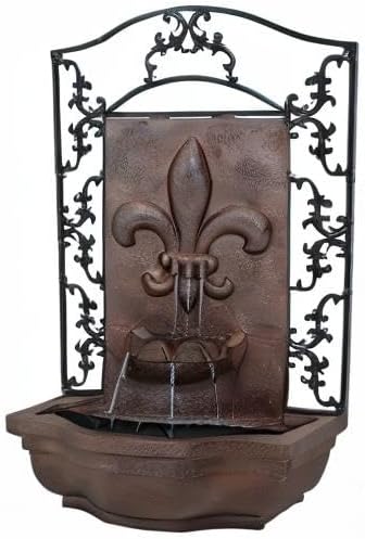 Sunnydaze 33" Outdoor Wall Water Fountain with Pump and Panel - Iron - French Lily - Solar-Powered