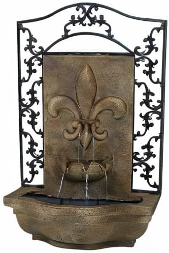 Sunnydaze 33" Outdoor Wall Water Fountain with Pump and Panel - Florentine Stone - French Lily - Solar/Battery-Powered