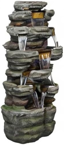 Naturefalls 47.2inches Outdoor Rockery Water Fountain with Led Lights - Poly-Resin Rock Cascading Water Fountains - Relaxation Water Features for Patio, Yard, Deck, Garden Decor