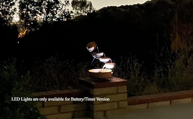 ASC Cascade Ceramic Solar Water Fountain Bowls 5 Tierd with Panel Pump Cascading Garden Decoration Bird Iron Frame (Terracotta with Battery and Led)