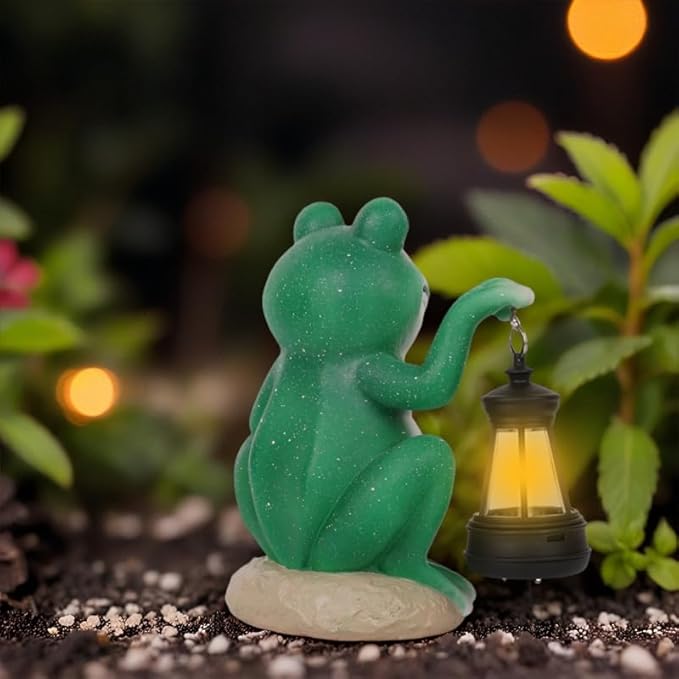 Frog Garden Statues with Solar Lantern, Outdoor Figurine Resin Sculpture Hanging Solar Power Lights for Decoration Yard Patio Balcony Lawn Ornament Art Decor, Unique Gift for Grandma Wowen Mom
