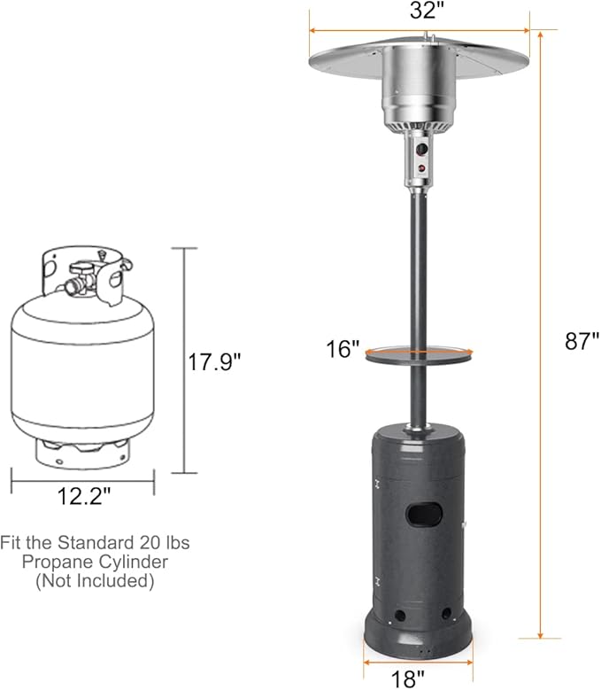 Giantex Outdoor Propane Heater, 50000 BTU Standing Gas Heater w/Shelf Tabletop & Wheels, Tip-Over Protection & Auto Shut Off, CSA Certified, Portable Patio Heaters for Home & Commercial Use (Grey)