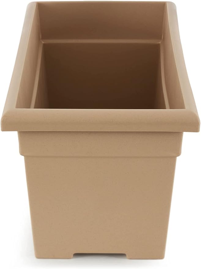 The HC Companies 28 Inch Romana Planter Box with Drainage Plug, Lightweight UV-Resistant Plastic Outdoor Planters, 1-Pack Flower Box for Garden, Patio, Balcony, and Fence, Cappuccino