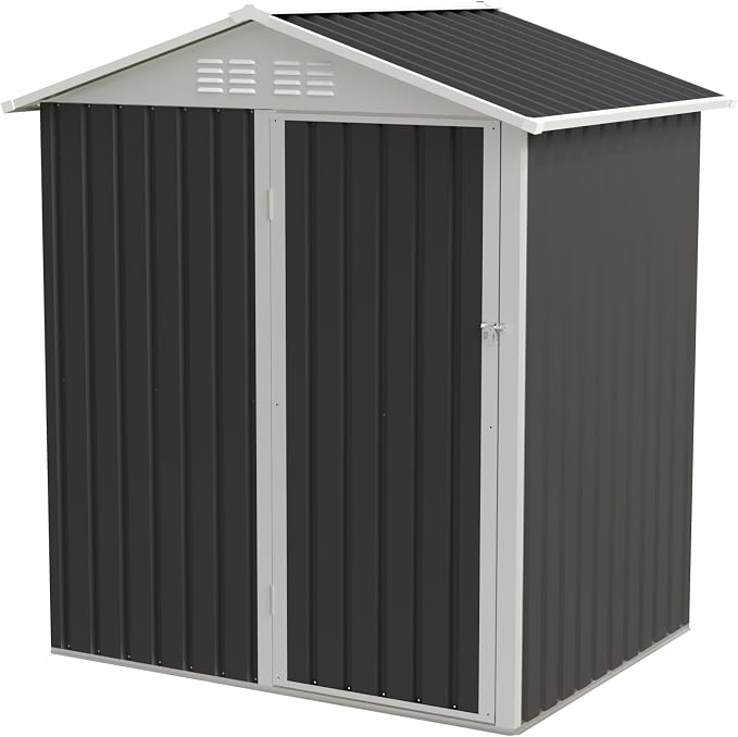 YOPTO 5.4x4.27 FT Outdoor Storage Shed, Metal Garden Tool Shed with Sloping Roof and Lockable Doors for Backyard Garden Patio Lawn, Grey - Image 8