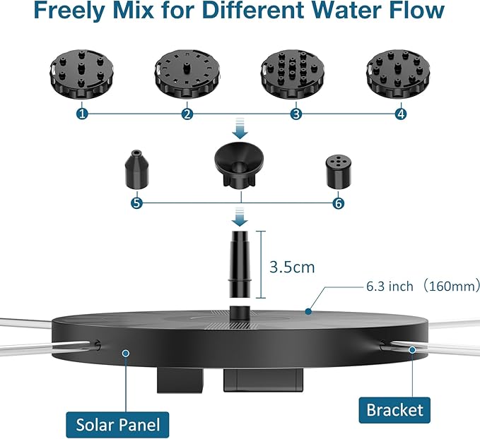 AISITIN Solar Fountain Pump 2.5W Bird Bath Fountain Solar Powered Water Fountain with 8 Nozzle & 4 Fixer, Solar Fountain Pump for Bird Bath, Garden, Pond, Pool