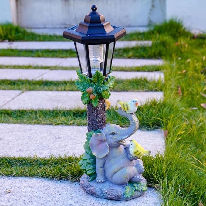 Solar Elephant Garden Statue, Outside Elephant Statue with Lantern Perfect for Balconies, backyards, or lawns—A Unique Birthday or Housewarming Gift for Women, Mothers, or Grandmothers