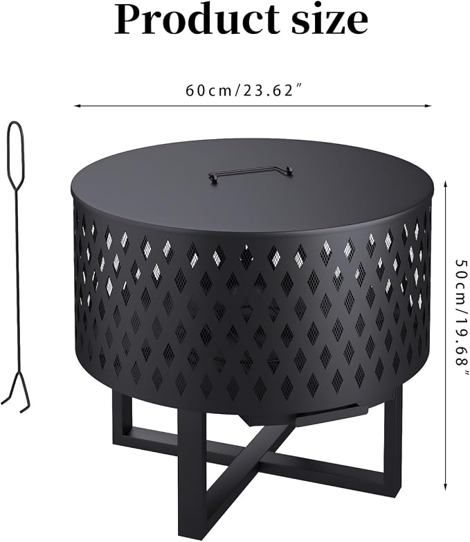 Outdoor Fire Pit, Fire Pits for Outside, Wood Burning Fire Pit with Lid, Bonfire Firepits for Patio, Backyard, Garden, Camping - Image 7