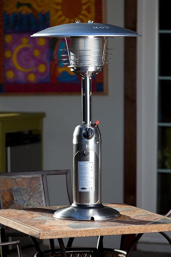 Portable Patio Heater Outdoor Tabletop Lightweight Propane 10,000 BTU Auto-Shutoff Valve CSA Approved - Stainless Steel