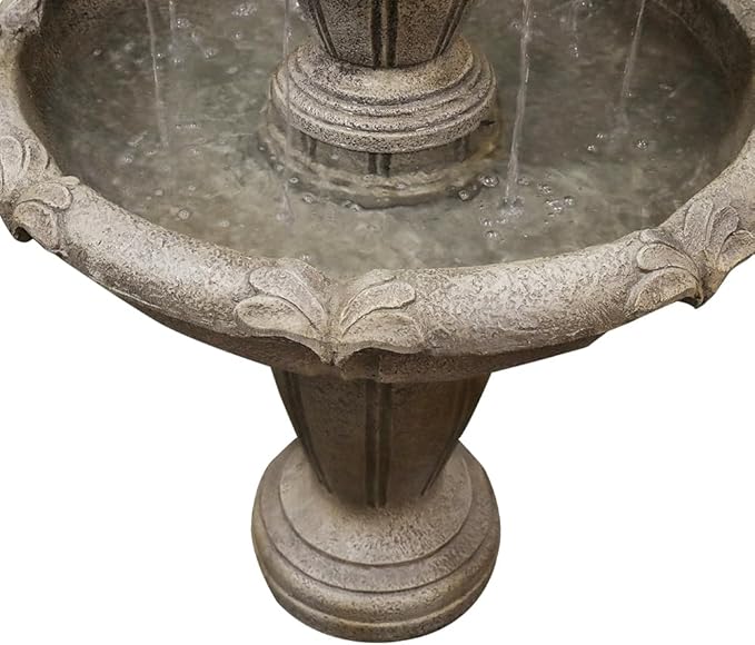SunJet 48” High Modern Concrete Outdoor Water Fountain - 3 Tiered Large Floor Water Fountain and Waterfalls with Electric Pump for Garden, Patio, Yard, and Deck Decor, Featuring Natural Stone Look