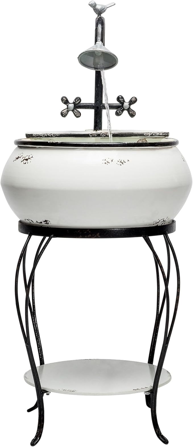 Alpine Corporation YHL170 32” Indoor/Outdoor Antique Metal Sink Water Fountain with Stand – Charming Waterfall Feature for Garden, Patio & Home Decor, White