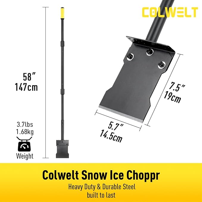 Colwelt Metal Snow Shovel 58’’, Heavy Duty Ice Scraper for Driveway, Snow Ice Chopper Shoveling Tool with Thickened Blade, Ice Shovel for Sidewalk Ice Removal, Flat Shovel Floor Cleaning Scraper - Image 7