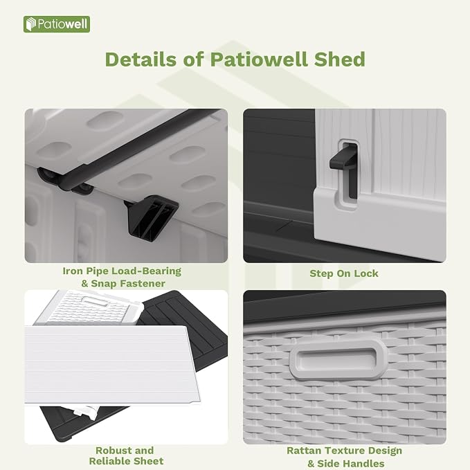Patiowell Shelf of Plastic Outdoor Storage Cabinet, 26/50 Cu Ft Lockable Outdoor Storage Shed Waterproof Patio Tools Storage Box (2 Shelves),White - Image 6
