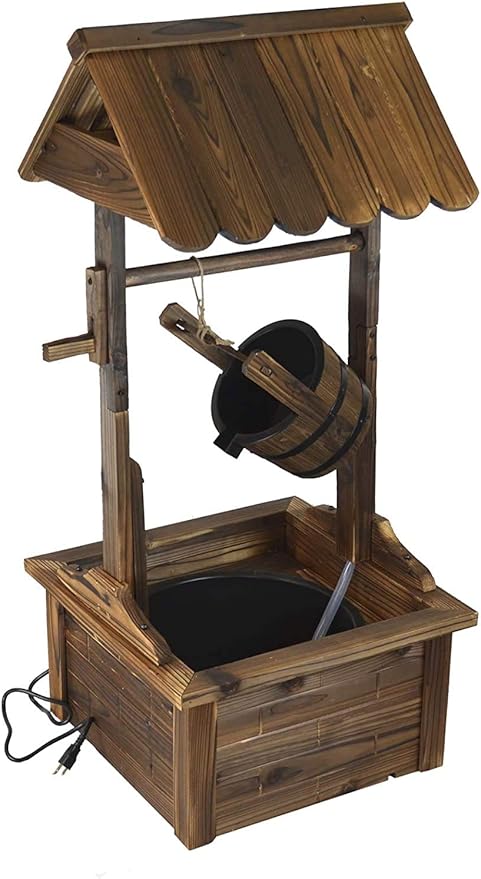 Wishing Well Water Fountains for Outside Patio Yard Decorative Wood Patio Outdoor Fountain with Adjustable Flow Submersible Electric Pump