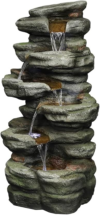 Naturefalls 30.7inches Outdoor Water Fountain - 6-Tiers Rock Waterfall Fountain with Led Lights for Home Garden Decor