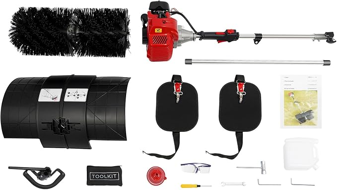 2-Stroke Lawn Sweeper, 52CC 2.3HP Gas Handheld Sweeper Artificial Grass Brush Gas Powered Broom Engine Broom Cleaner Tools with 33.8oz Fuel Tank for Sweeping Boulevards Driveways Sidewalks - Image 9