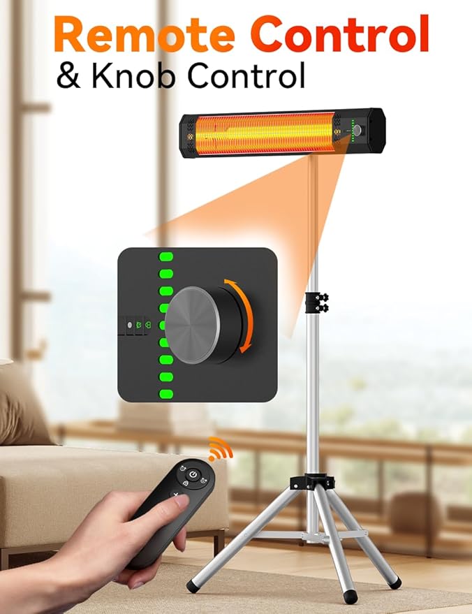BALKO Outdoor Heater for Patio Electric, 9 Heating Levels, IP65 Waterproof Patio Heaters for Outdoor Use, 1500W Heating Covers 400Sq.ft, 9H Timer, Tip-Over & Overheat Protection, 20FT Remote Control