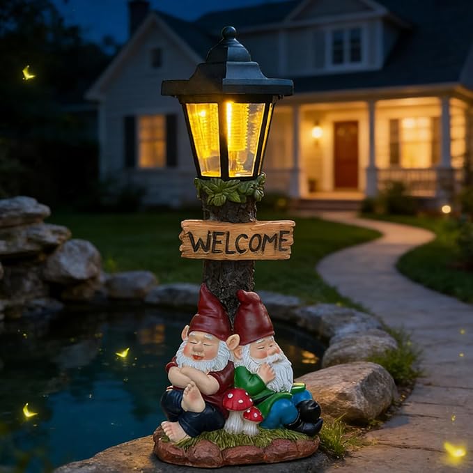 Garden Gnome Statue with Solar Lights,Outdoor Figurine Light for Outside Landscape,Lawn Yard, Path、Patio Sculptures Decor - Unique Gift for Grandmothers, Women,Sisters for Christmas Birthday