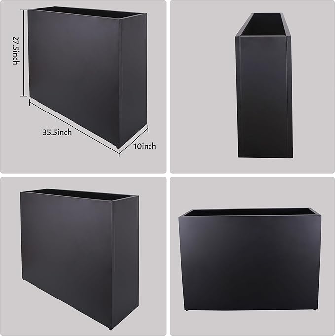 Metal Rectangular Planter Box, Galvanized Steel Tall Planters for Outdoor Plants, 35.5"x 10"x 28" Black Outdoor Planters for Porch/Patio/Garden