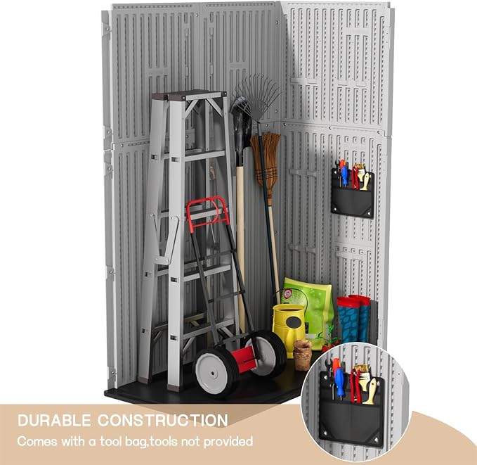 KINYING Outdoor Vertical Storage Shed,57 Cu.ft Outdoor Storage Cabinet Waterproof,Resin Sheds & Outdoor Storage for Garden,Patio,Backyard,Lockable (Grey Color) - Image 9