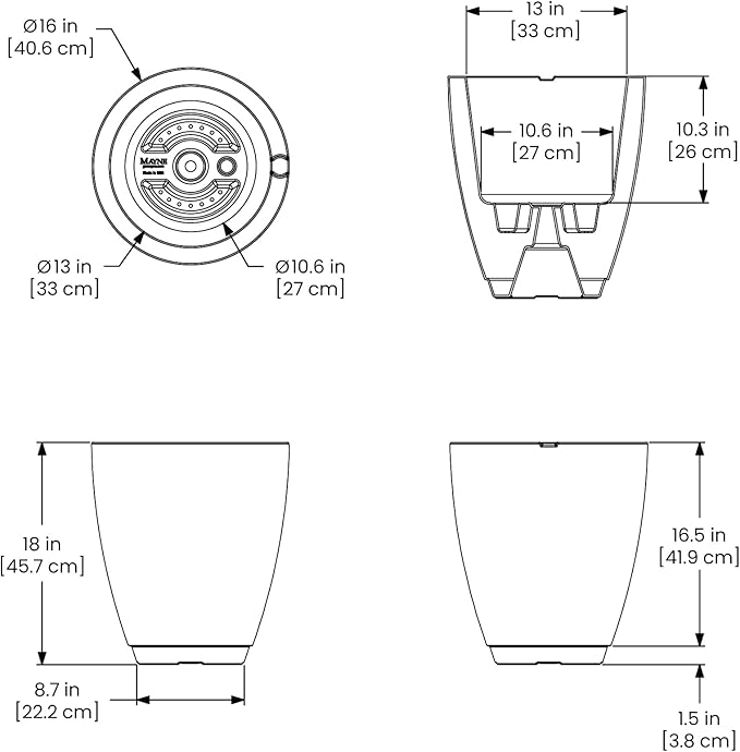 Mayne Caprio 18in Tall Planter - White - 16in L x 16in W x 18in H - Built-in Water Reservoir - Double Wall Planter (5905-W)