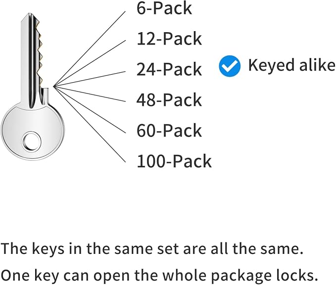 Padlocks with Same Key, LQYN 24 Pcs Laminated Keyed Padlock (1-9/16", 40mm), Keyed Alike Locks, Long Shackle, for Storage Locker, Hasp Latch, Toolbox, Sheds - Image 7