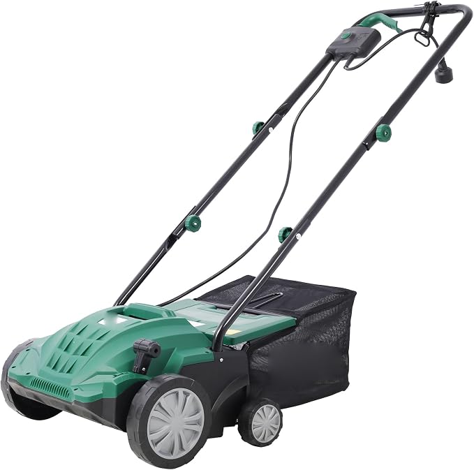13" Electric Dethatcher and Scarifier 12 Amp Lawn Dethatcher with 31.7QT Collection Bag 2-in-1 Thatcher for Lawn Turf Vacuum for Artificial Grass Green - Image 9