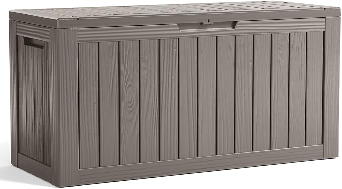 PatioZen 90 Gallon Resin Deck Box, Lockable Patio Outdoor Storage Box for Furniture, Garden Tools and Tools Storage, Waterproof Outside Storage Boxes - Grey - Image 7