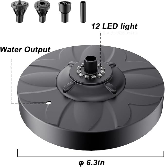 Jutai Electric Floating Pond Fountain Colorful LED Lights, Built-in Filter System, Waterfall Fountain Pump,32.8ft Power Cord, Day and Night Lighting, Energy Saving for Above Ground Pools