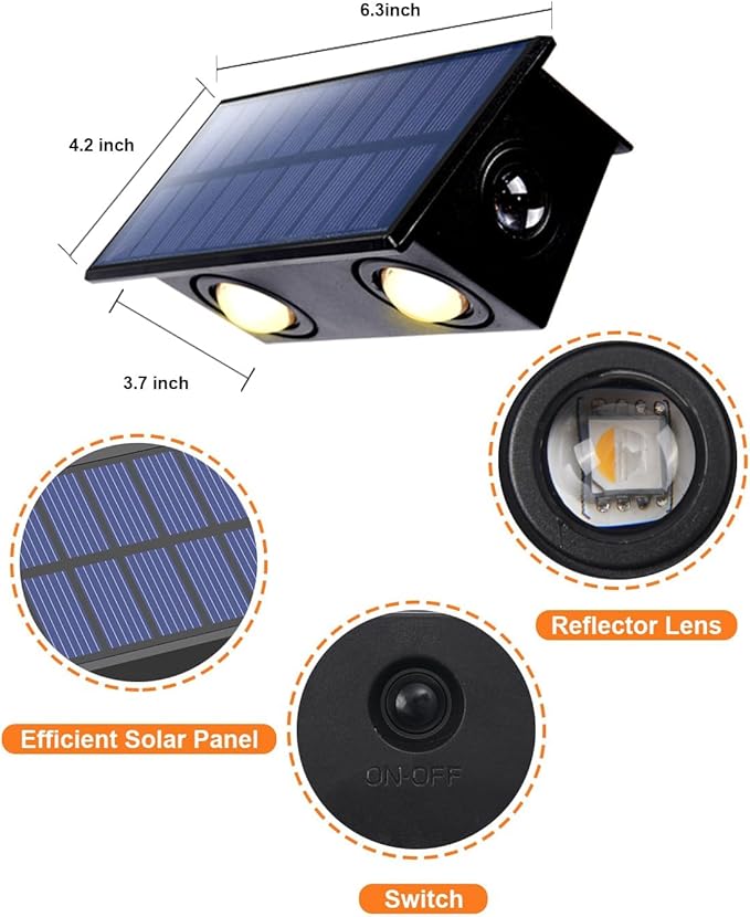 12 Pack 3-Side Solar Fence Lights Outdoor Waterproof with Warm White LED Spot Lens, for Wall, Deck, Patio, Yard, Rail, Garage, Pool, Designed for Enhanced Security, Easy Install