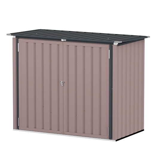 3'x5' Outdoor Trash Can Storage, Metal Storage Bike Shed, Waterproof Garbage Can Organizer with Chain Lid, Outdoor Storage Clearance for Patio, Garden, Backyard, Rose Gold - Image 9
