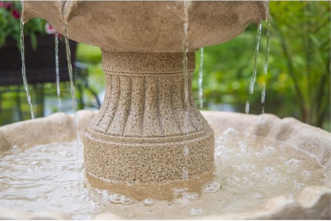 Kenroy Home 51009SNDST Frost Outdoor Solar Floor Fountain with Tan Finish, Traditional Style, 44" Height, 22" Width, 22" Depth