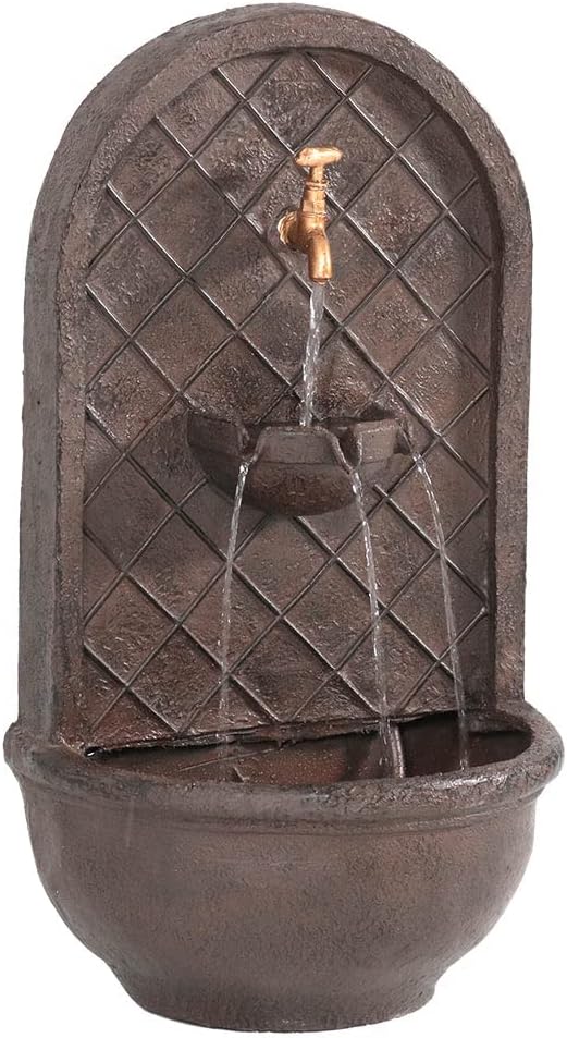 Sunnydaze 26" Outdoor Wall Water Fountain with Pump and Panel - Bronze - Messina - Solar/Battery-Powered