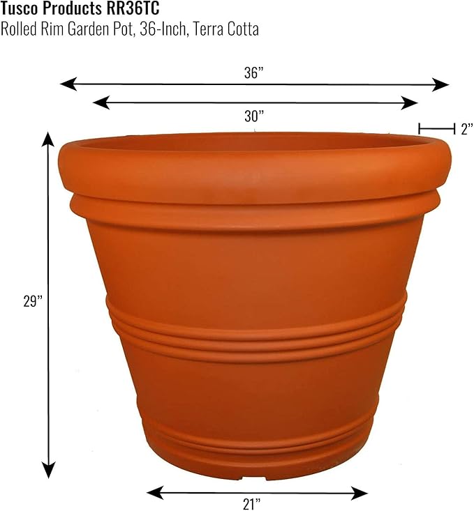 Tusco Products Rolled Rim Garden Planter, 36-Inch, Terra Cotta
