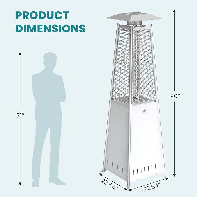 OLIXIS 48000 BTU LED Pyramid Patio Heater, Outdoor Heater with Wheels and Ignition, LED Propane Patio Heater for Home, Backyard, Garden, Deck, Patio