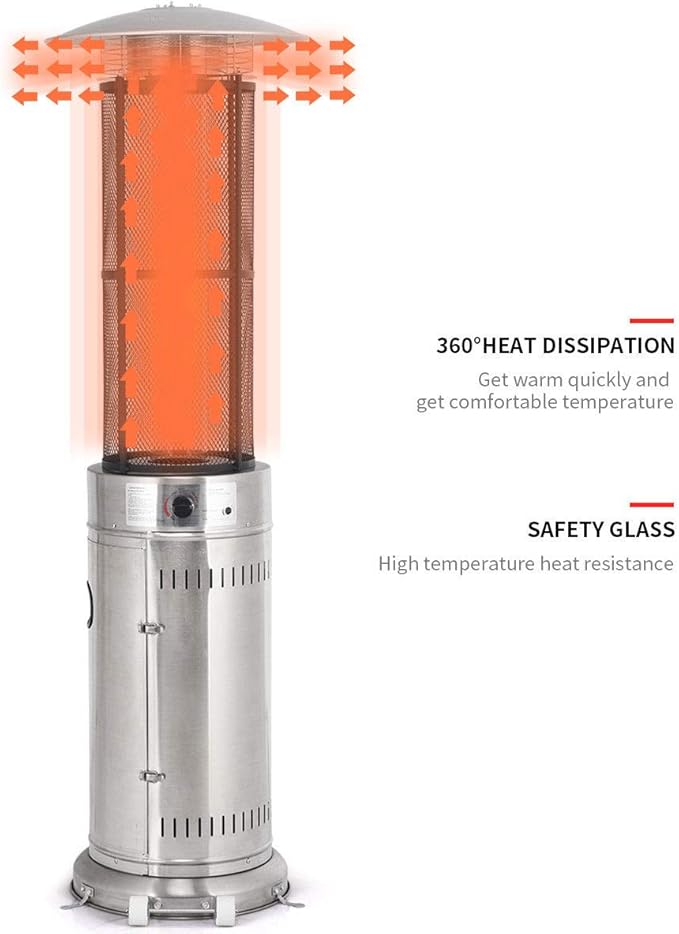 Giantex Propane Patio Heater, Floor-Standing Electric Heater w/Wheels, Dancing Flame, Quartz Glass Tube, Stainless Steel, Round Space Heater, Outdoor Heaters for Backyard, Balcony, BBQ Party, Silver