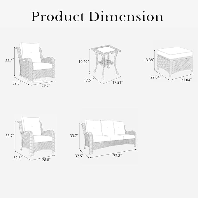 LayinSun 9 Pieces Outdoor Patio Furniture Set, Rattan Wicker Sectional Swivel Rocker Chairs Sets with Ottomans, Swivel Glider Chairs,Single Chairs and Coffee Table