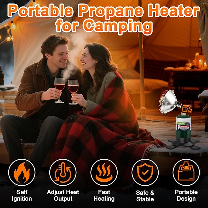 Propane heater, 2000℉ Portable Propane Heater with Foldable Gas Cylinder Stand for Camping, Tent, Hiking, Ice Fishing, and Hunting(Fuel Cylinder Not Included)