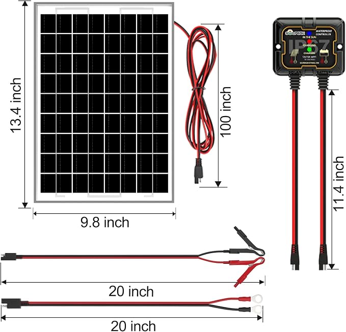 SOLPERK Solar Panel Kit 10W 12V, Waterproof Solar Battery Trickle Charger Maintainer + Smart MPPT Controller + Adjustable Mount Bracket for Boat Car RV Motorcycle Marine Automotive - Image 7
