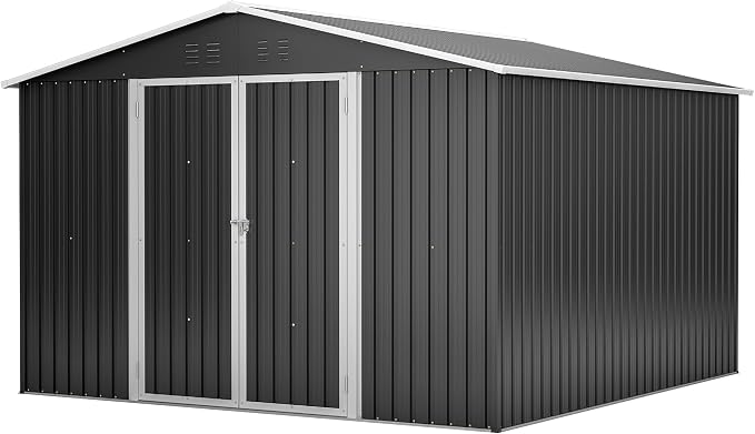 YOPTO 10x10 FT Outdoor Storage Shed,Large Metal Tool Sheds with Updated Frame Structure and Lockable Doors, Garden Shed for Backyard Patio Lawn, Black - Image 16