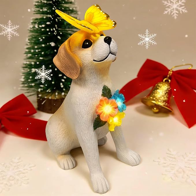 Solar Dog Garden Statues Decor, Outdoor Fairy Dogs Figurines Accessories Decorations with LED Lights Home Patio Balcony Yard Lawn Ornaments, Unique Thanksgiving Gifts for Mom Women Dad Friends