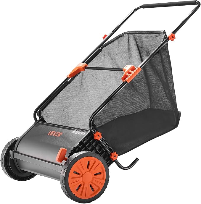 VEVOR Push Lawn Sweeper, 30 in Leaf & Grass Collector with 12 cu. ft. Hopper Bag, Adjustable Brush Height & Spinning Brushes, Heavy Duty Yard Sweeper with Rubber Wheels for Leaves Grass Cleanup - Image 9