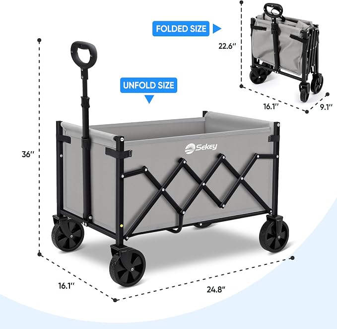 Sekey Wagon Cart with Wheels with 220LBS Capacity,Heavy Duty Wagon Carts Foldable,Lightweight Utility Portable Cart for Grocery, Shopping, Garden, Camping. Gray - Image 7