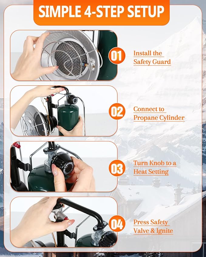Breeze Touch 15,000 BTU Multi-Use Propane Outdoor Heater with Framed Handle, Tank Top Propane Radiant Heater with 3 Heating Modes for Camping, Fishing, Hunting, Tent, Patio