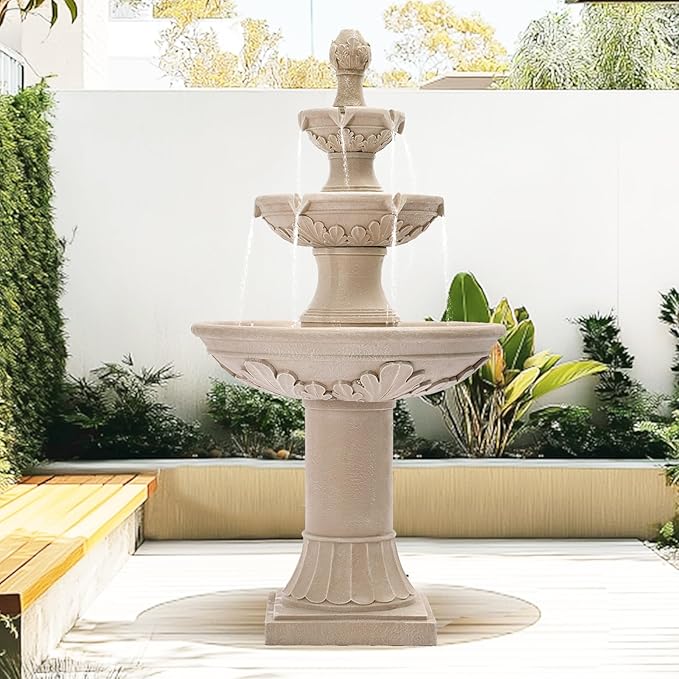 Grepatio Italian Outdoor Water Fountain, 48.4" H Bubbler Garden Waterfalls Fountains, 3 Tiered Roman Pillar Floor Water Fountain for Indoor, Yard, Lawn and Garden Décor