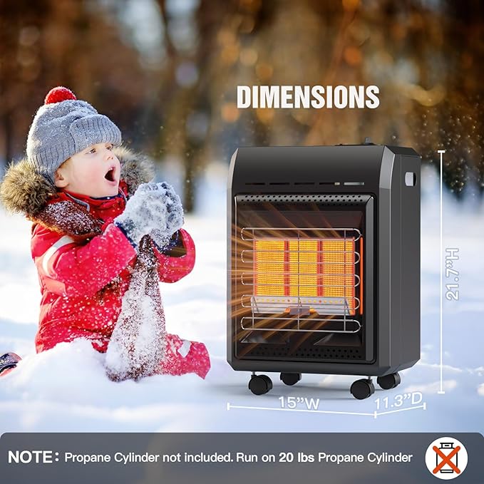 Propane Heater Outdoor Portable 6000 To 18000 BTU Propane Gas Heater Cordless 3 Settings for Patio, With Tip-Over Protection Ultra Quiet Heat Up To 450 Sq.Ft