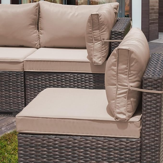 8 Pieces Outdoor Patio Furniture Set,Outdoor Sectional Furniture with 43" 55000 BTU Gas Propane Fire Pit Table,All Weather PE Rattan Wicker Patio Conversation Set,Sand