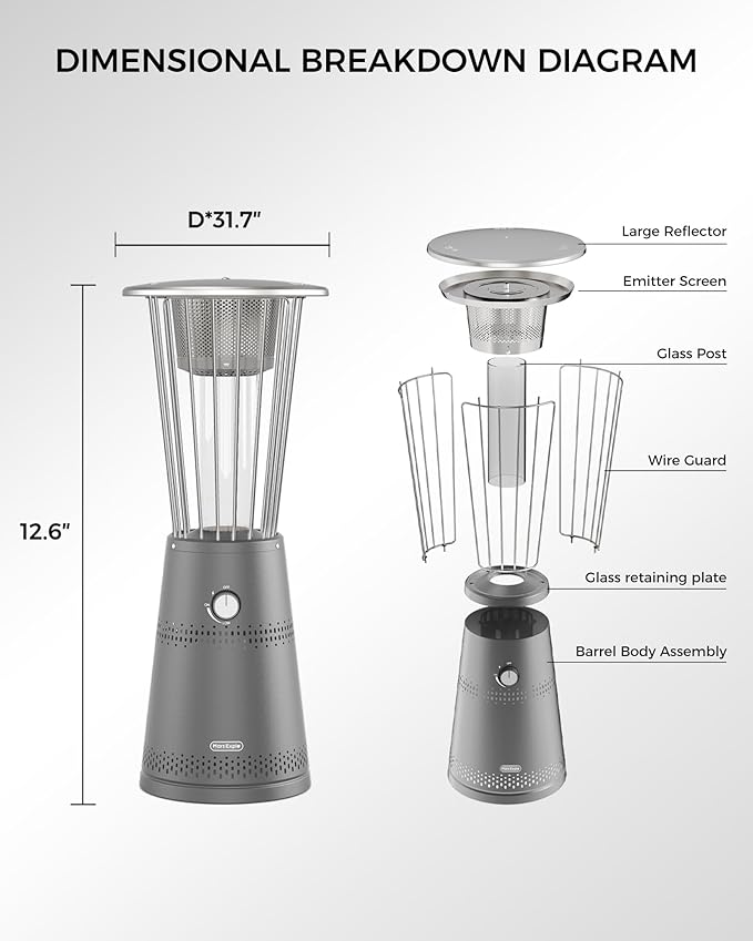 Tabletop Heater Patio Heater, 11,000 BTU Propane Patio Heater for Commercial, Balcony & Porch, Quartz Glass Tube, Portable Small Heater For Outdoor Use, Grey