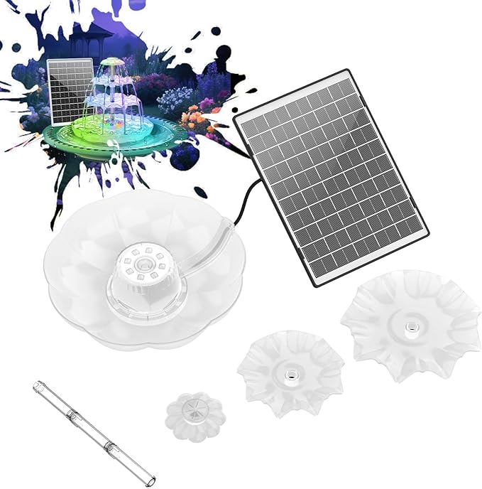 AISITIN 3 Tiered Bird Bath with 6.5W Solar Water Pump, Upgraded Solar Bird Bath Fountains with Lights, Detachable DIY Solar Powered Fountain for Garden, BirdBath, Patio, Yard and Pond
