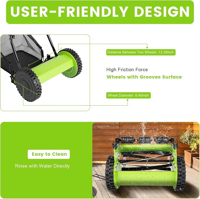 Manual Lawn Mower Company,6 Gallons Push Mower with Two Extension Pipes Plastic Auxiliary Wheel Blades Cover,Walk-Behind Lawn Mowers for Sidewalks,Driveways, Courtyards,Park Greenings - Image 9